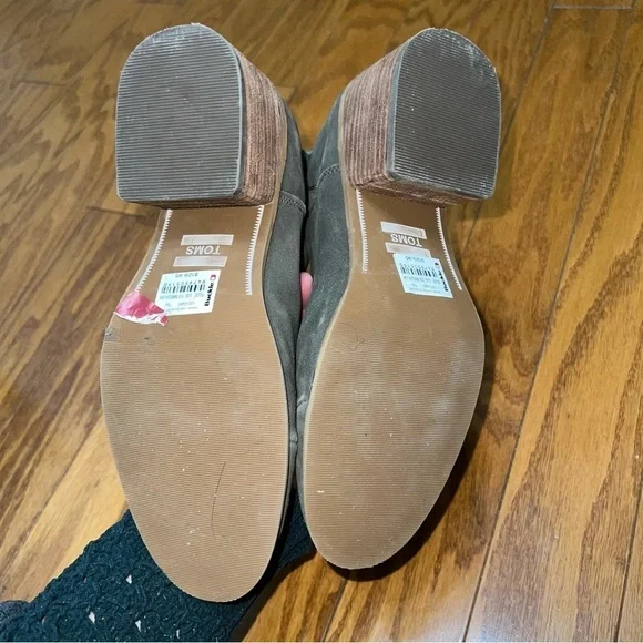 Toms Esme Tarmac Olive Green Suede Chelsea Heeled Boots Size 10 - Picture 10 of 12